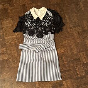 Self portrait size 2 pinstripe dress with lace detail